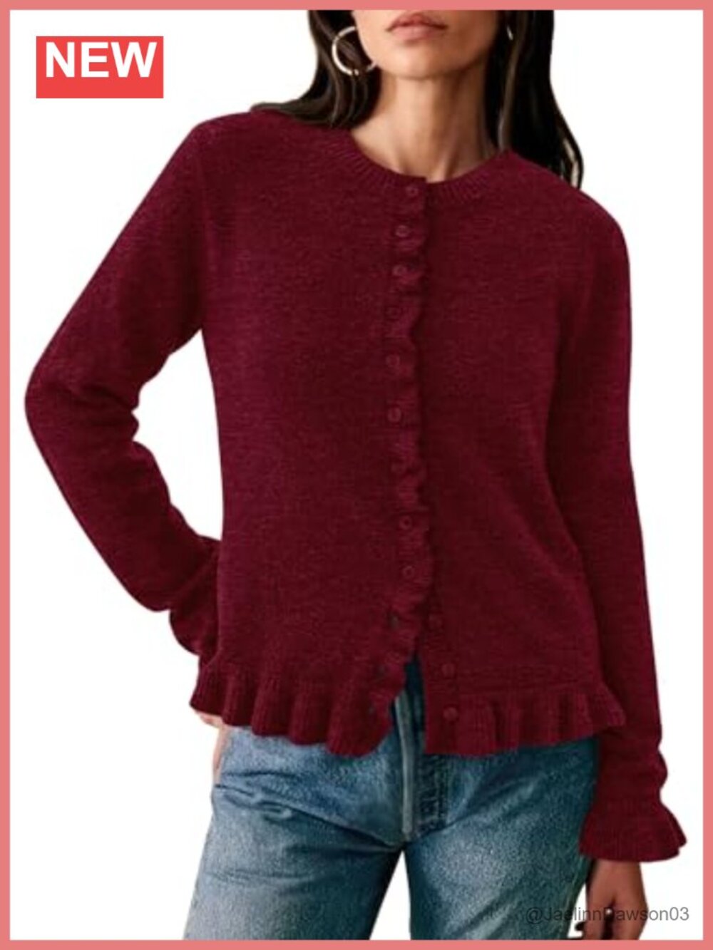 Women's Ruffle Button Down Cropped Cardigan Sweater